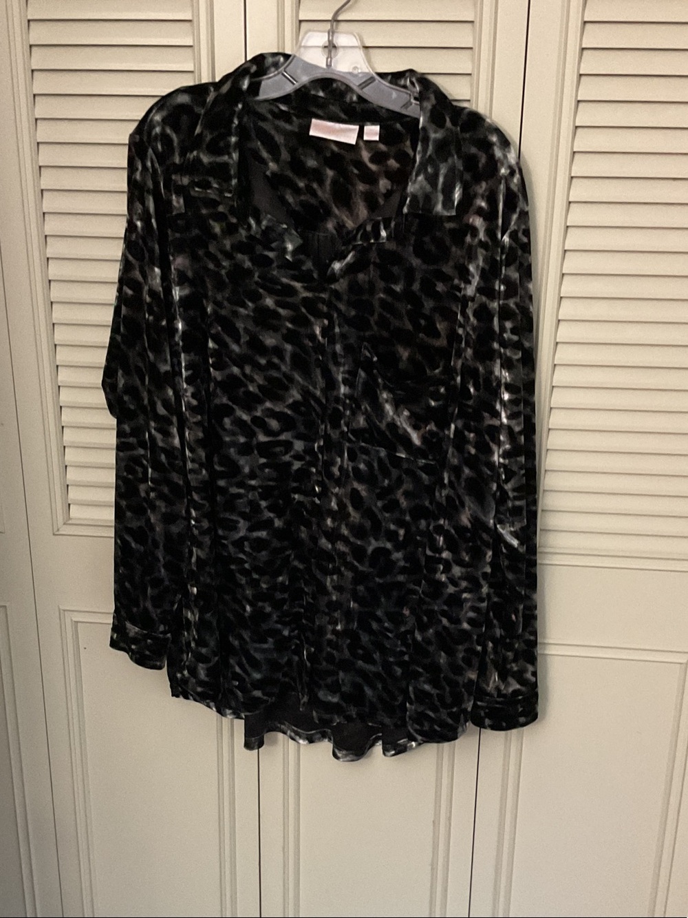 Belle by Kim Gravel Black Velvet Animal-Print Button Down Shirt